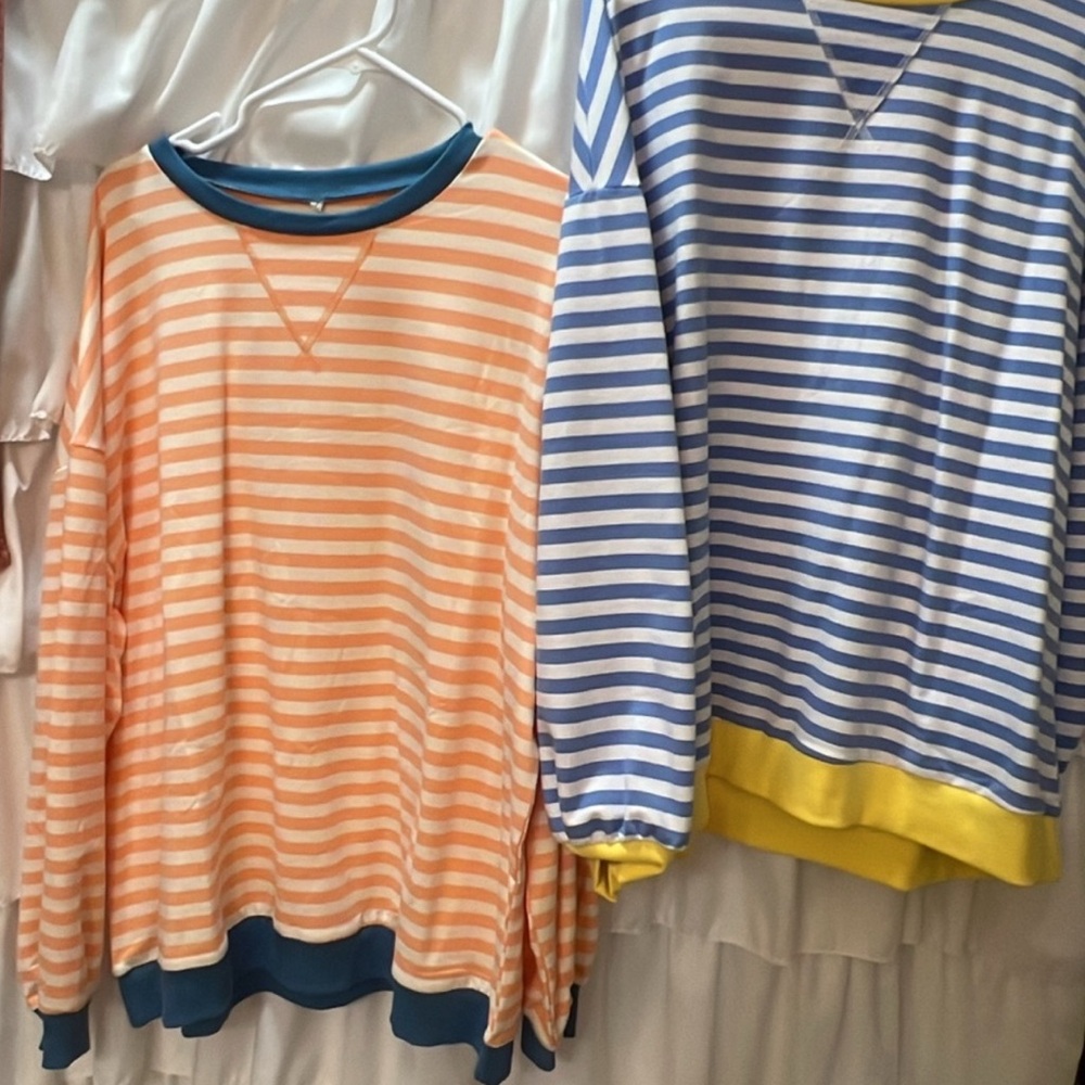 Striped Sweatshirt in Peach and Blue